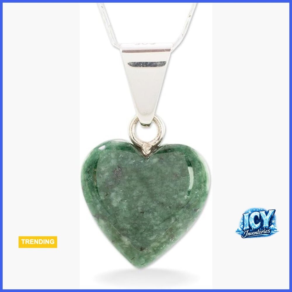 Sterling Silver Jade Heart Pendant Necklace 18 Inch Chain